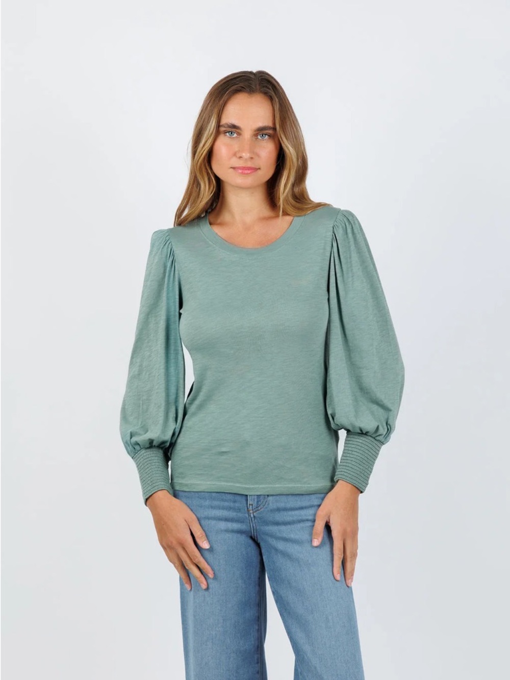 Nation LTD Loren Smocked Peasant Tee Sagebrush‎ long sleeve top